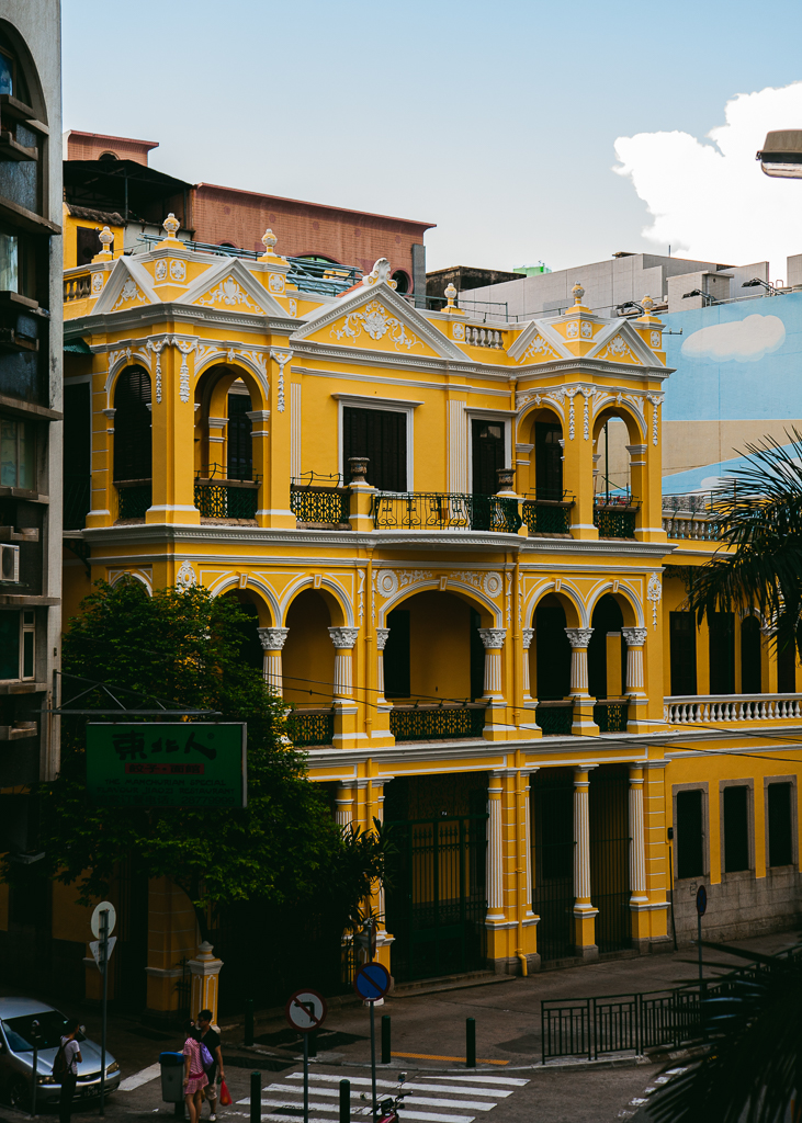 A yellow, Portuguese-styled building.